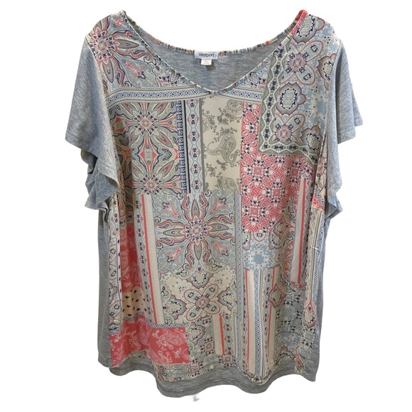 Westport Tops - Westport - Multicolor Patchwork Short Sleeve Top Women’s Size 1X
